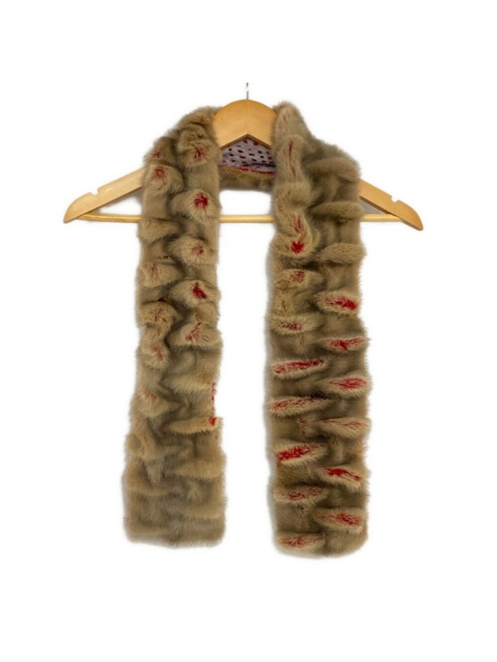 Fendi Scarf Beige Red Tippet Fur Cotton Wool